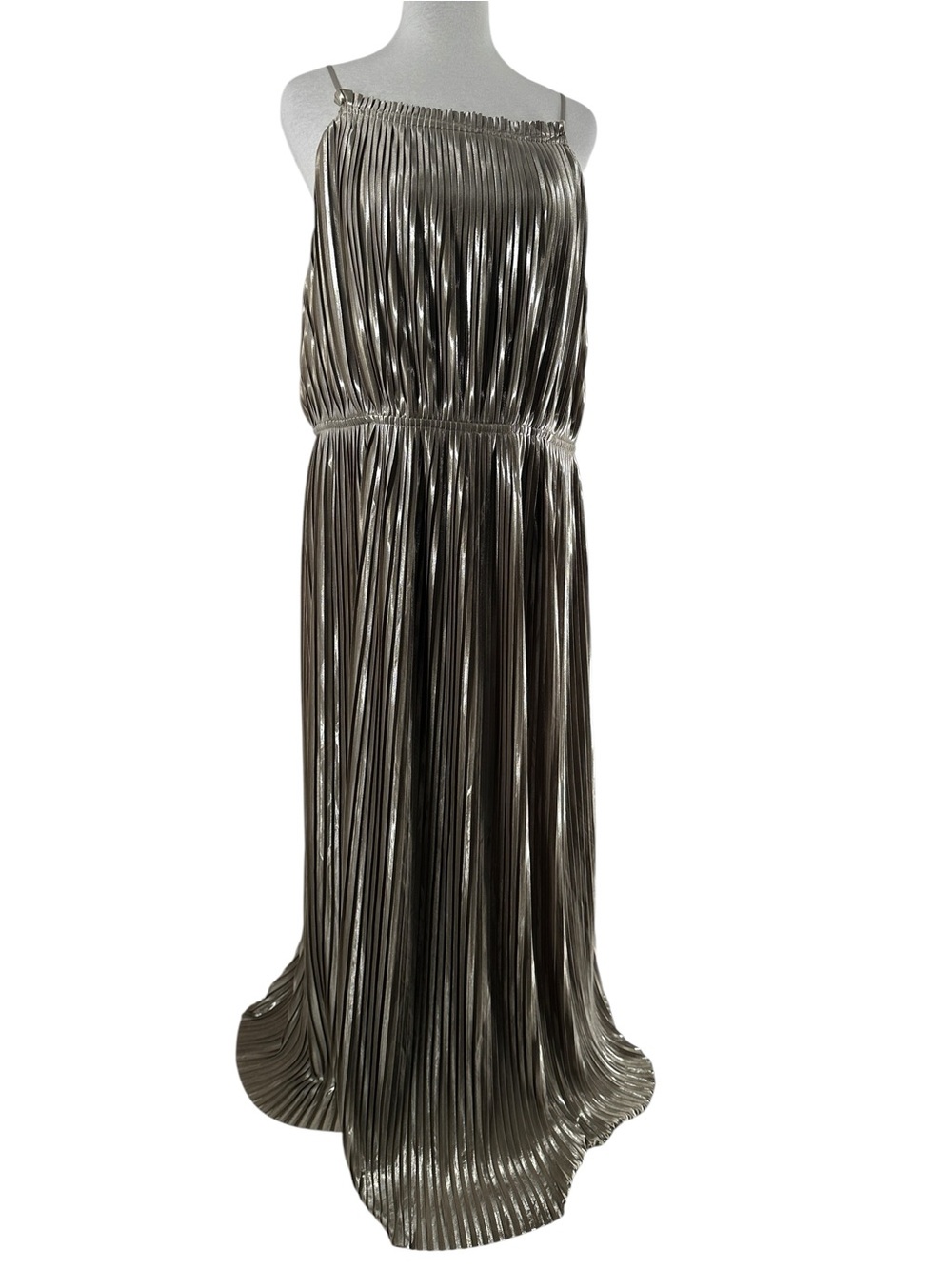 Banana Republic dress Metallic Pleated High Neck Strap Fit & Flare holiday sz 14 - Picture 4 of 12